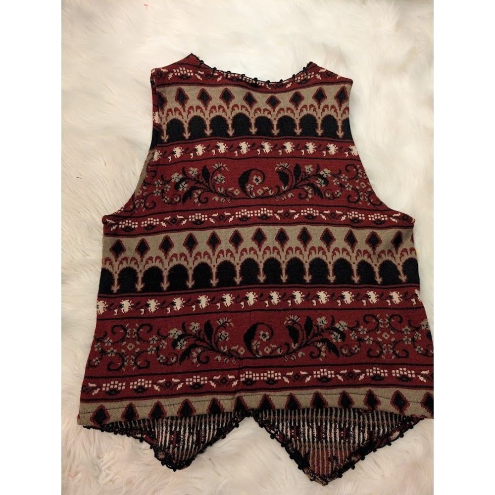 Circus Brand Vintage Boho 90s Vest Pattern Black Tan Button-Front Colorful - Picture 8 of 8